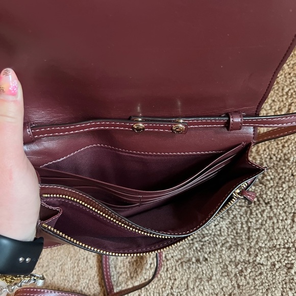 New Coach F30256 Foldover Clutch Crossbody In Pebble Leather Brown Floral - Picture 3 of 5